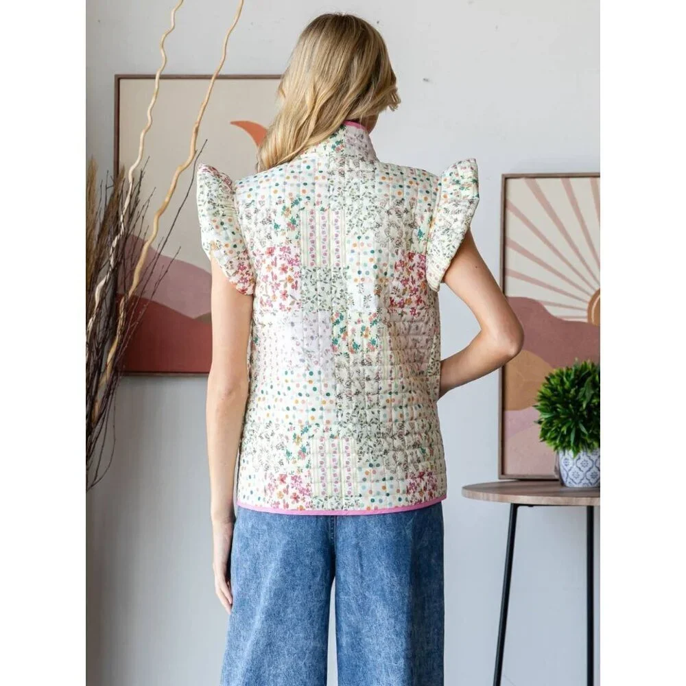 Ruffle Floral Quilted Vest - Picture 9 of 11